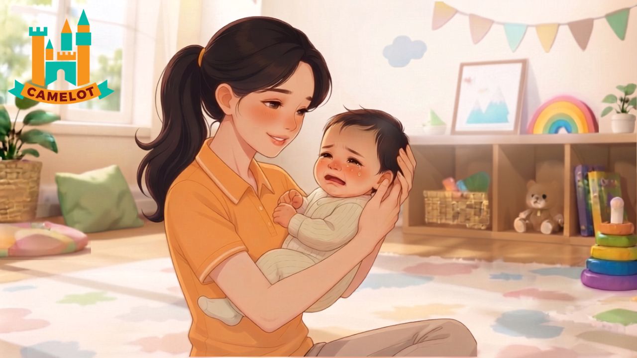 caregiver rocking baby
